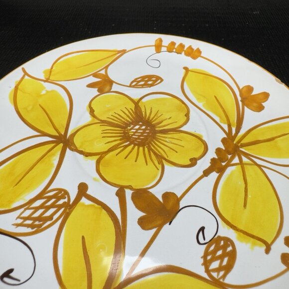 Italian Pottery Oversized Teacup And Saucer Set Hand Painted Yellow Flowers VTG - Picture 8 of 15